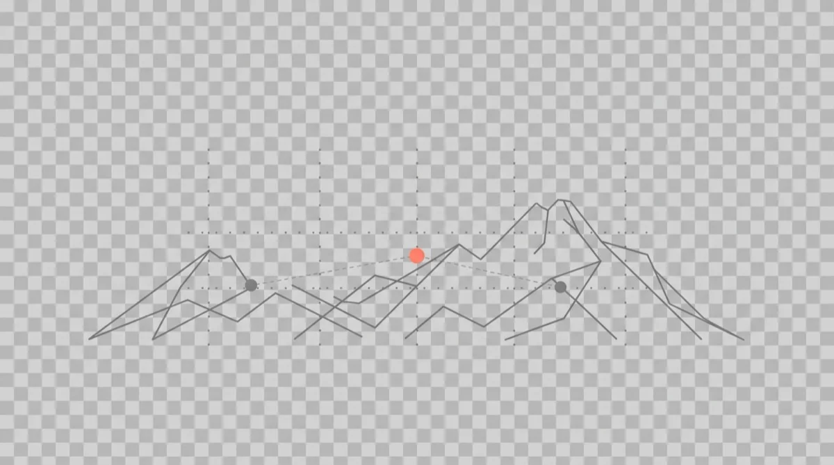 Abstract silhouette of the Ecuadorian Andes with distributed team nodes